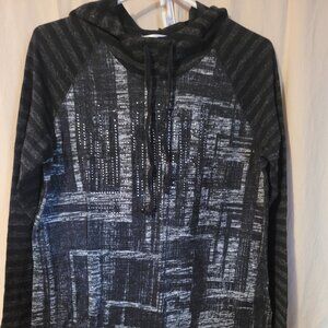 Christopher & Banks Black Gray Long Sleeve Rhinestone Accent Hoodie Medium Size